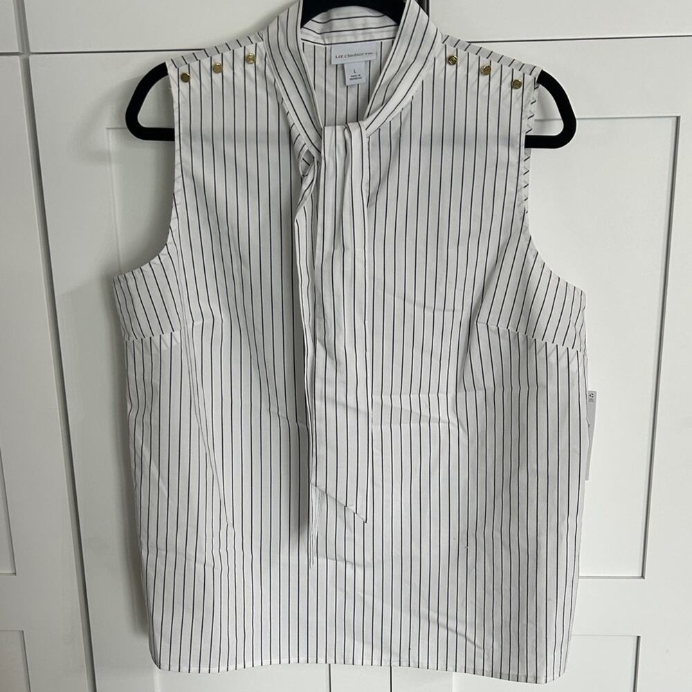 Liz Claiborne Women’s Striped Tie Neck Sleeveless Blouse - L - NWT